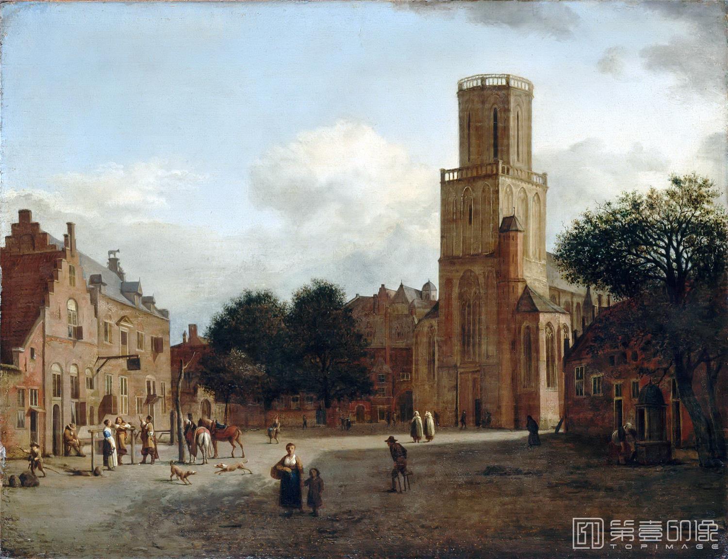 油画-卢浮宫-Adriaen van de VeldeChurch of Saint Aldegundis-0034